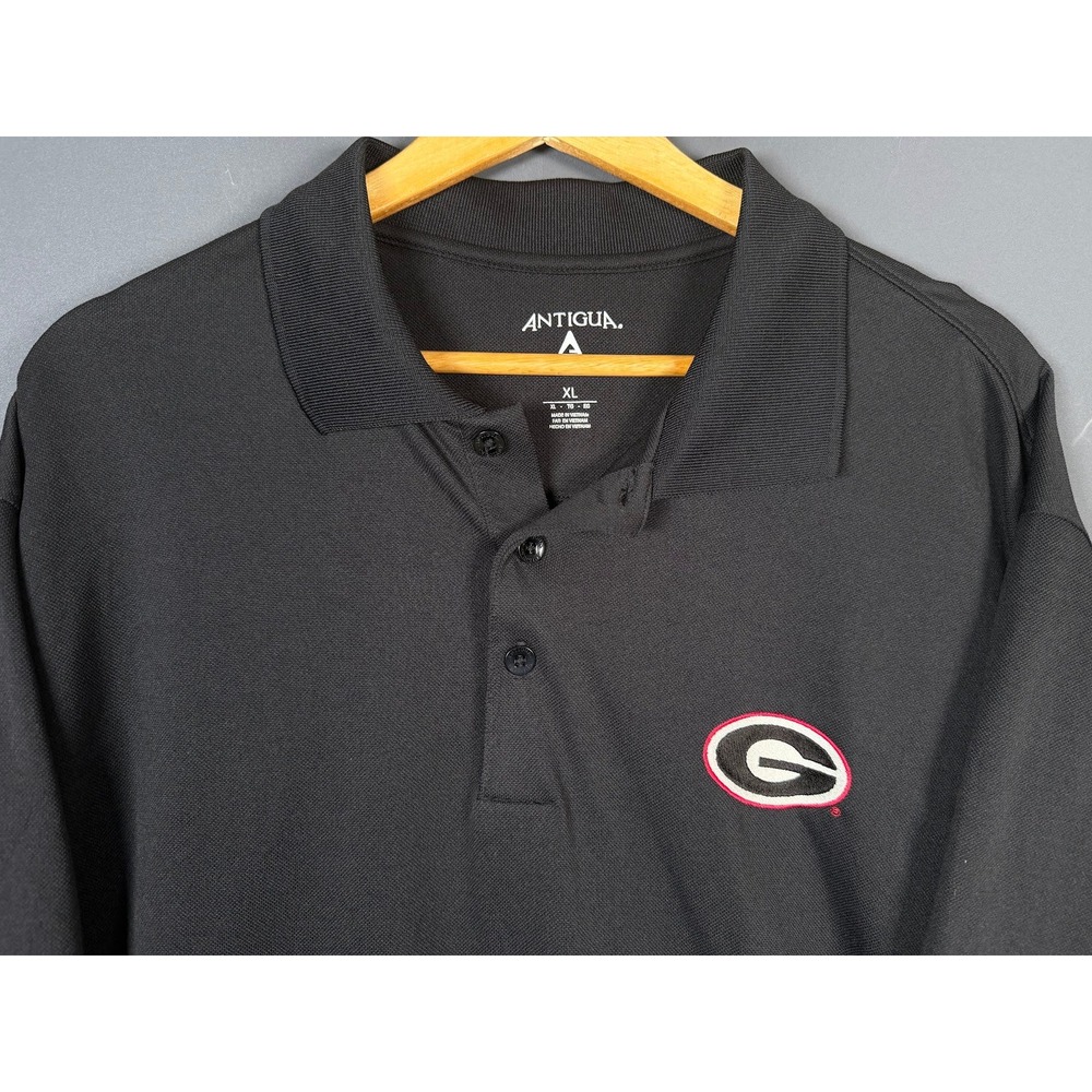 Antigua Mens XL Georgia Bulldogs Polo Shirt Black Short Sleeve Embroidered